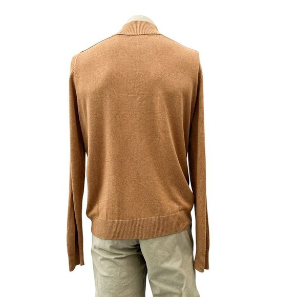 Banana Republic Silk Cashmere Quarter Zip Mock Neck Ribbed Sweater Brown Men‎ L - Picture 2 of 11